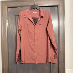 Columbia Men's Long Sleeve Button Up Shirt Red M Outdoor Hiking